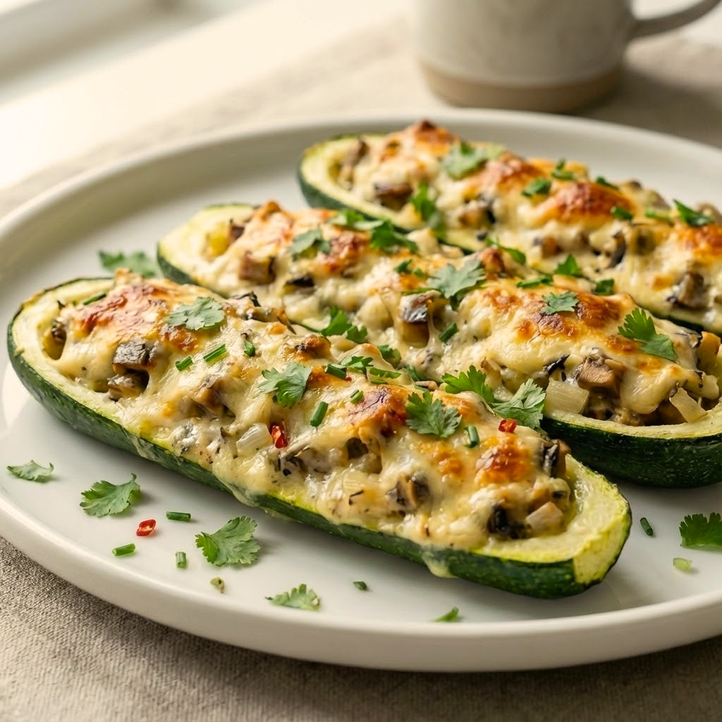 Baked Chilli Cheesy Stuffed Courgette